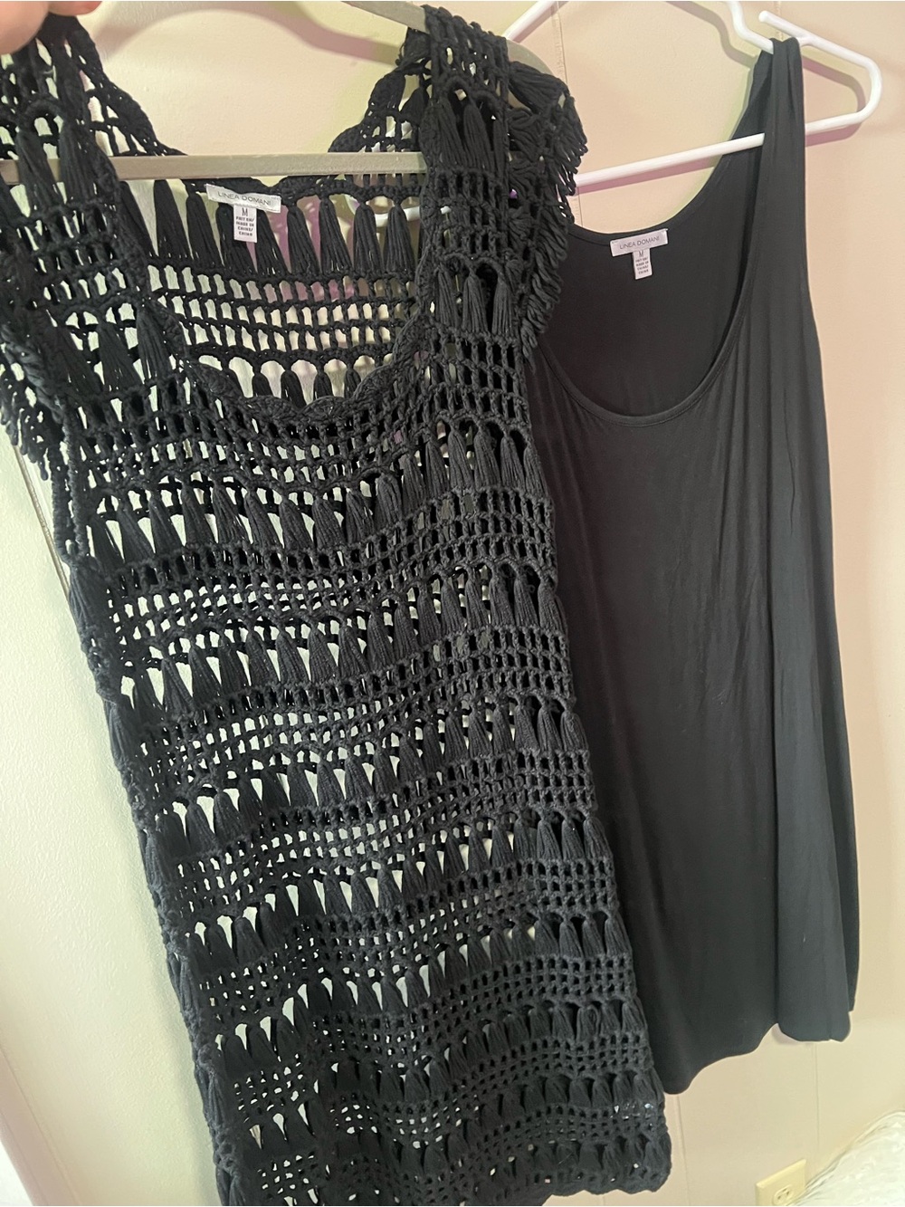 2-piece Black Crochet Swim Coverup with Matching Black Slip Dress